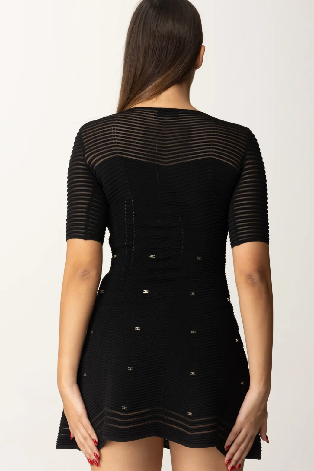 Donna Elisabetta Franchi Miniabito In Viscosa Motivo Chevron con Borchie