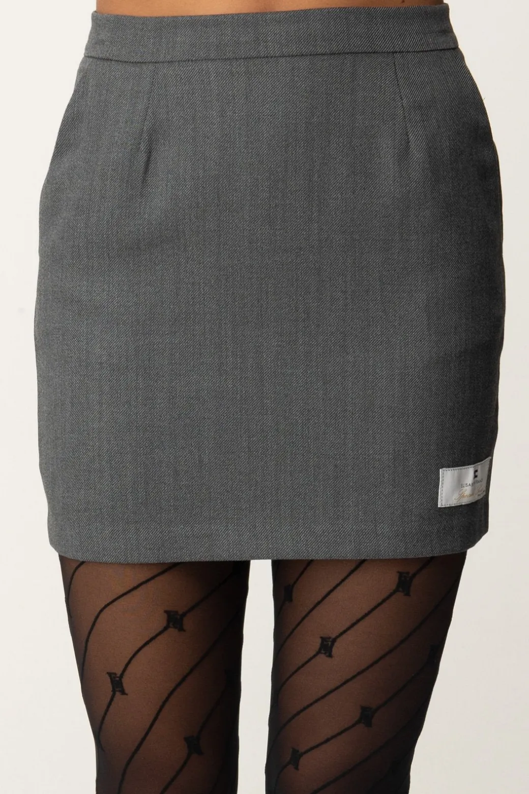 Donna Elisabetta Franchi Minigonna In Fresco Lana con Etichetta Logo