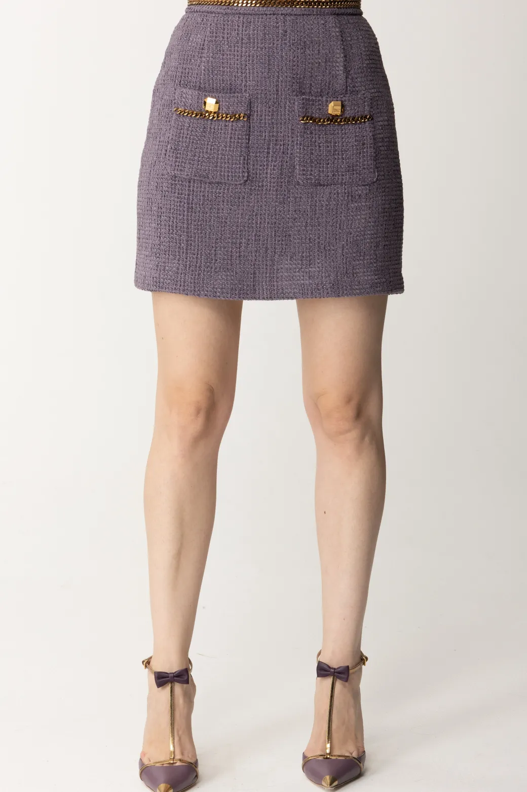 Donna Elisabetta Franchi Minigonna In Tweed con Catena