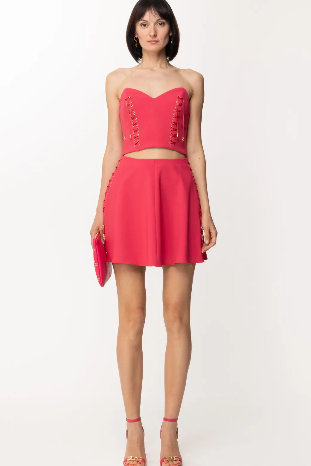 Donna Elisabetta Franchi Minigonna Svasata con Criss-cross