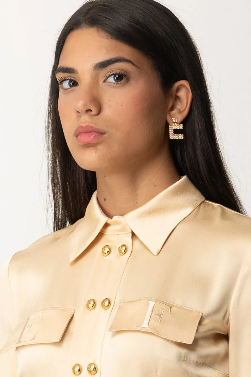 Donna Elisabetta Franchi Orecchini Logo con Strass