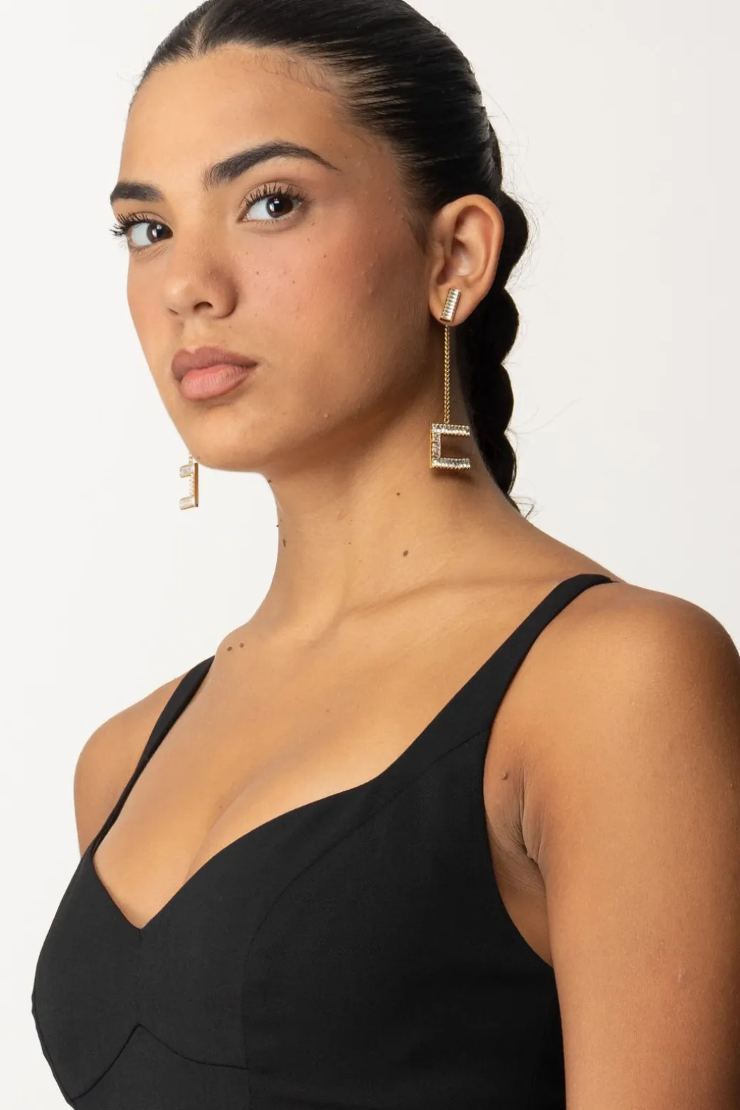 Donna Elisabetta Franchi Orecchini Logo Pendenti con Strass