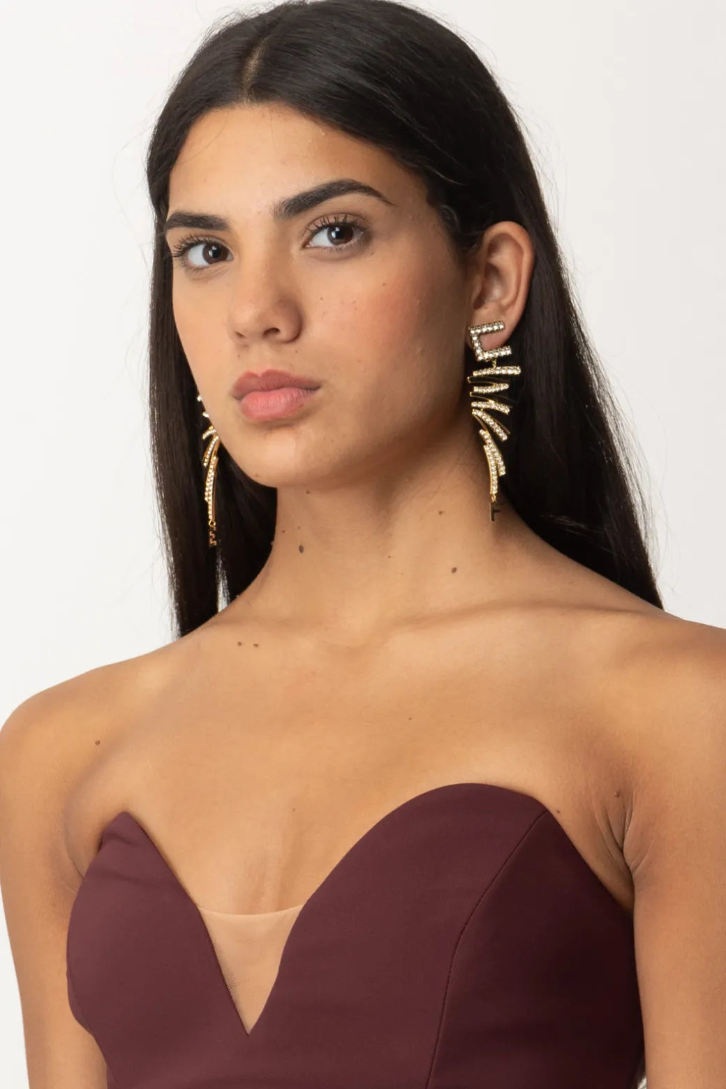 Donna Elisabetta Franchi Orecchini Pendenti con Strass e Logo Charm