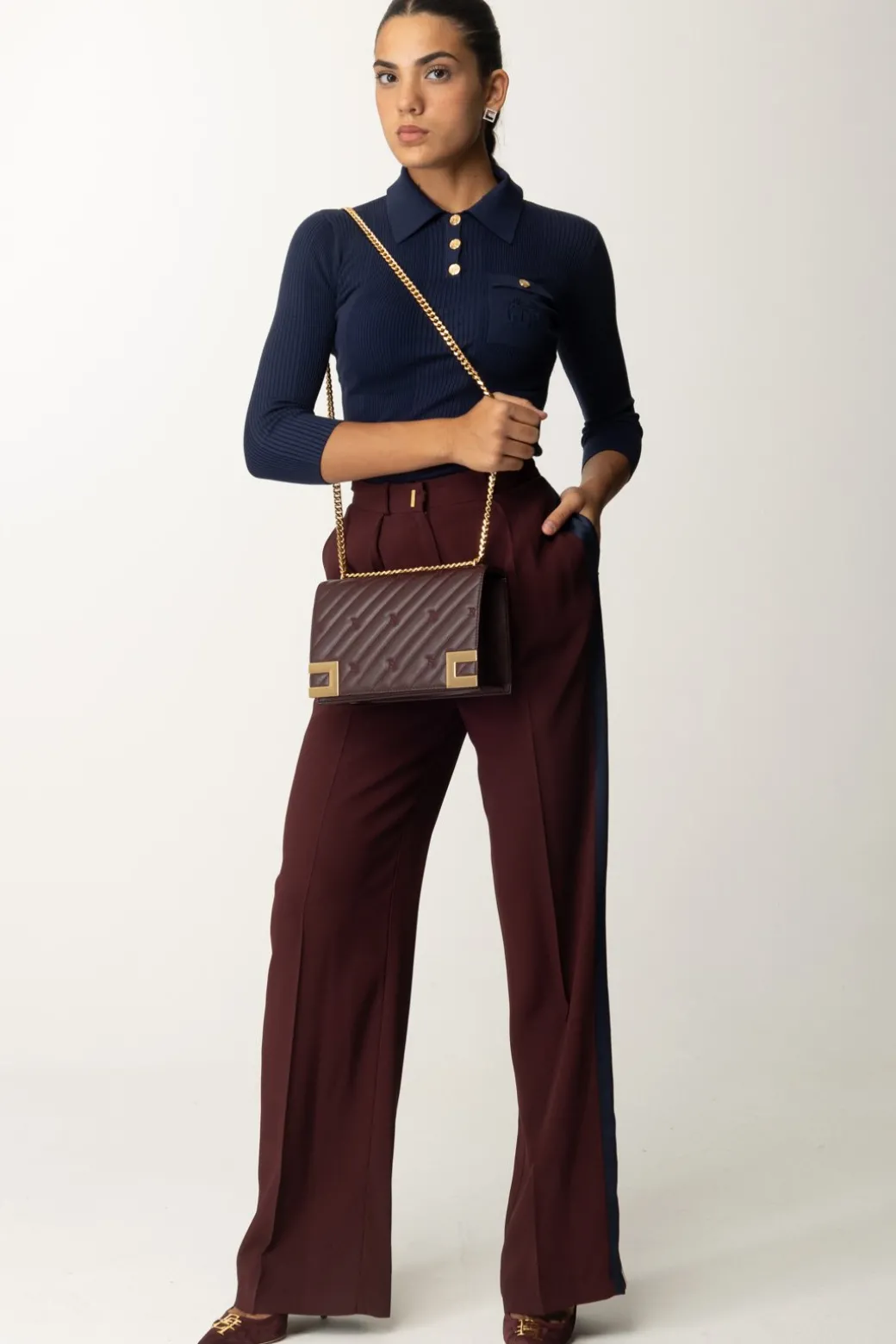 Donna Elisabetta Franchi Pantalone Dritto In Crêpe Enver Satin