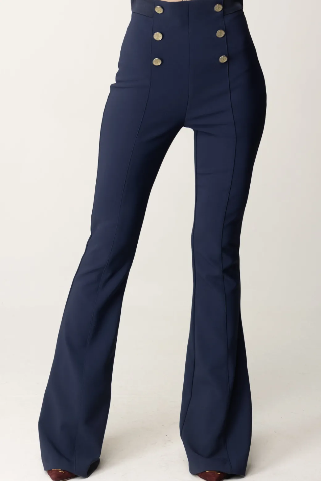Donna Elisabetta Franchi Pantaloni a Zampa con Fascione In Raso