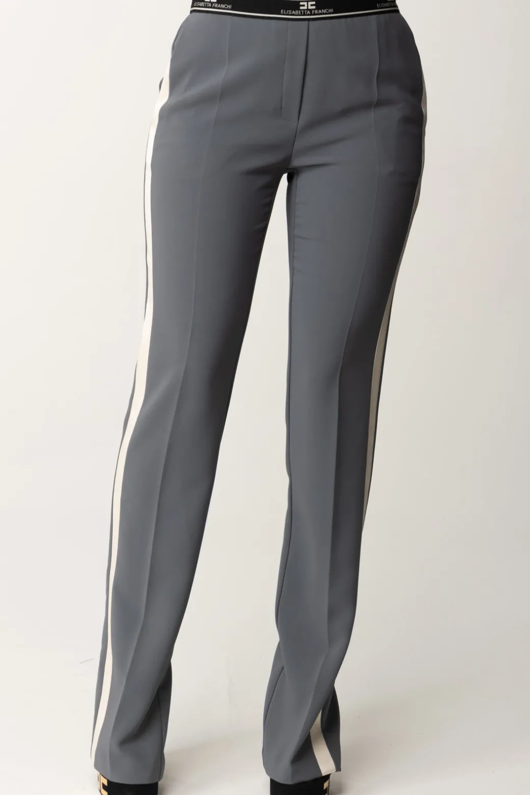 Donna Elisabetta Franchi Pantaloni con Banda Logo e Spacchi Sul Retro