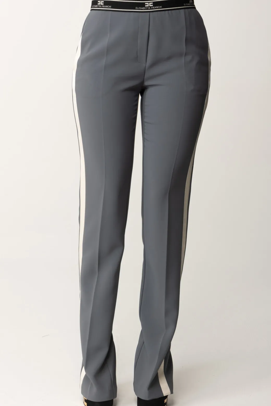 Donna Elisabetta Franchi Pantaloni con Banda Logo e Spacchi Sul Retro