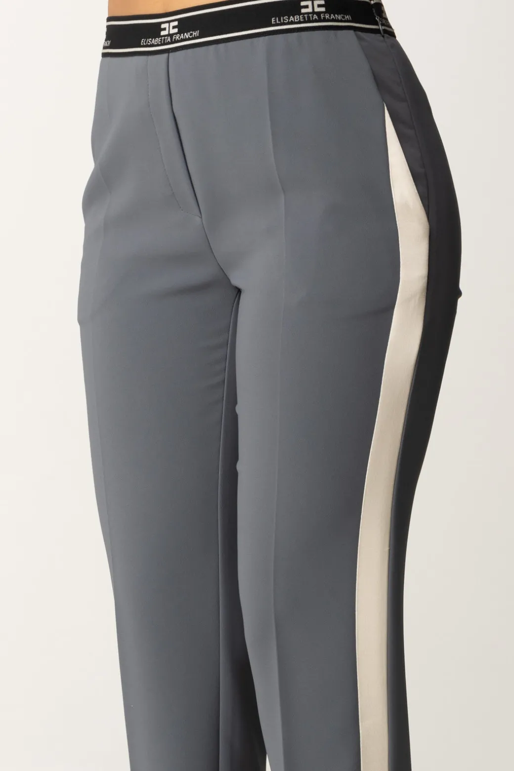 Donna Elisabetta Franchi Pantaloni con Banda Logo e Spacchi Sul Retro
