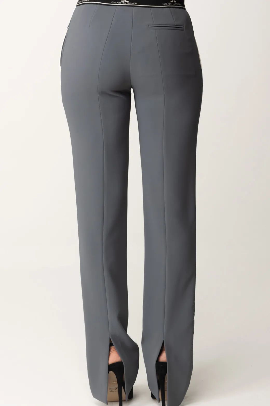 Donna Elisabetta Franchi Pantaloni con Banda Logo e Spacchi Sul Retro