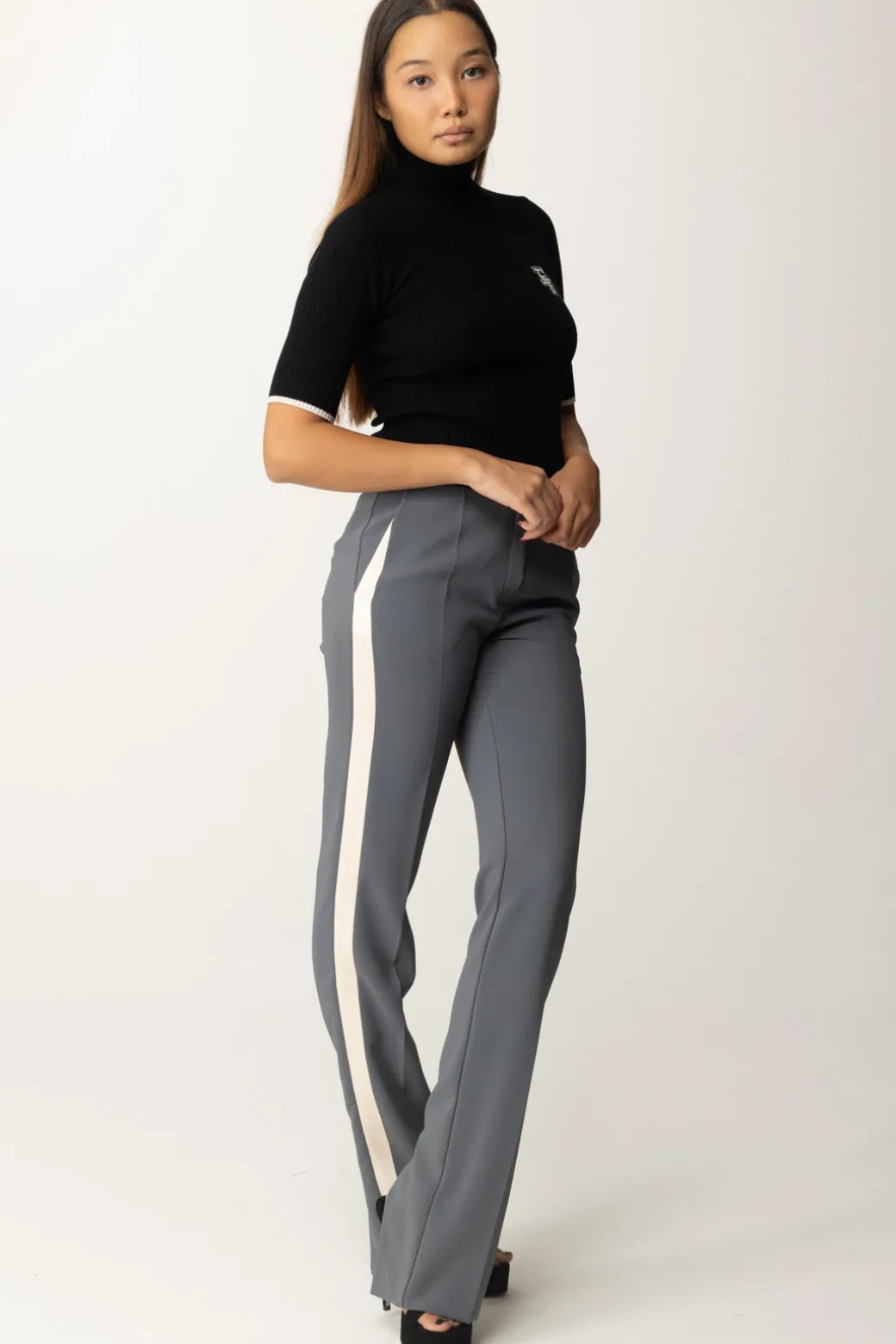 Donna Elisabetta Franchi Pantaloni con Banda Logo e Spacchi Sul Retro
