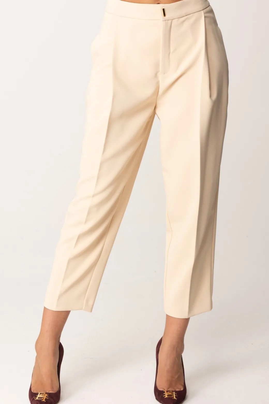 Donna Elisabetta Franchi Pantaloni Crop con Pinces e Stiro Piega