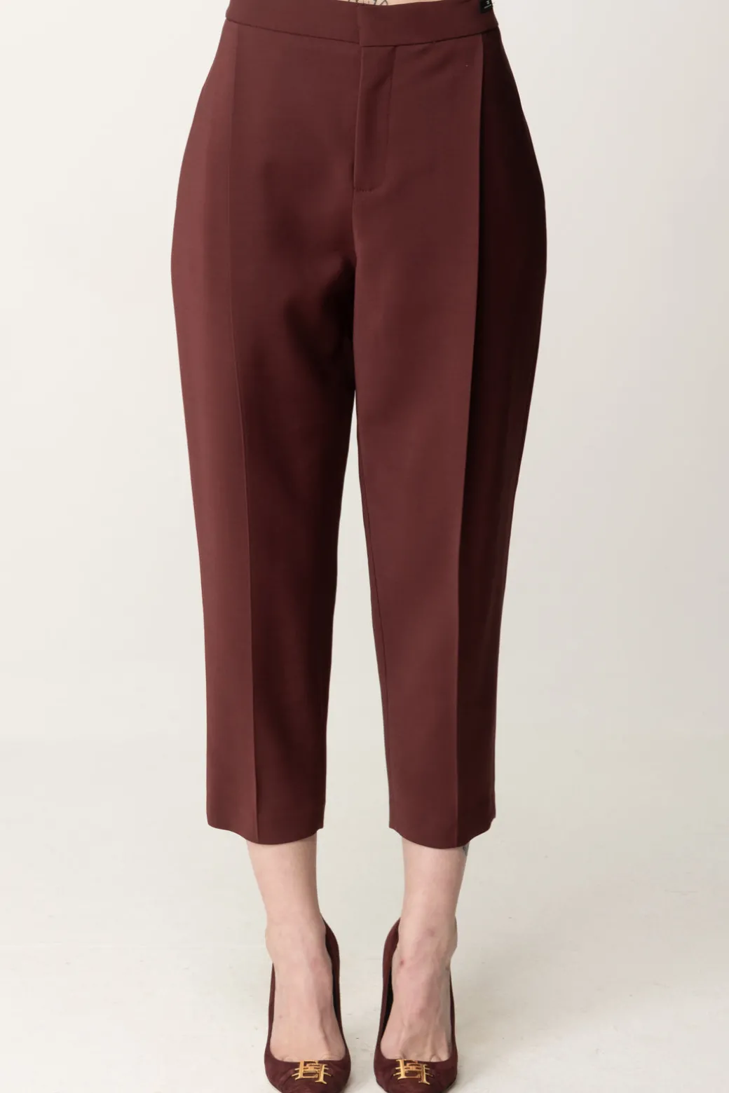 Donna Elisabetta Franchi Pantaloni Crop In Fresco Lana con Pinces