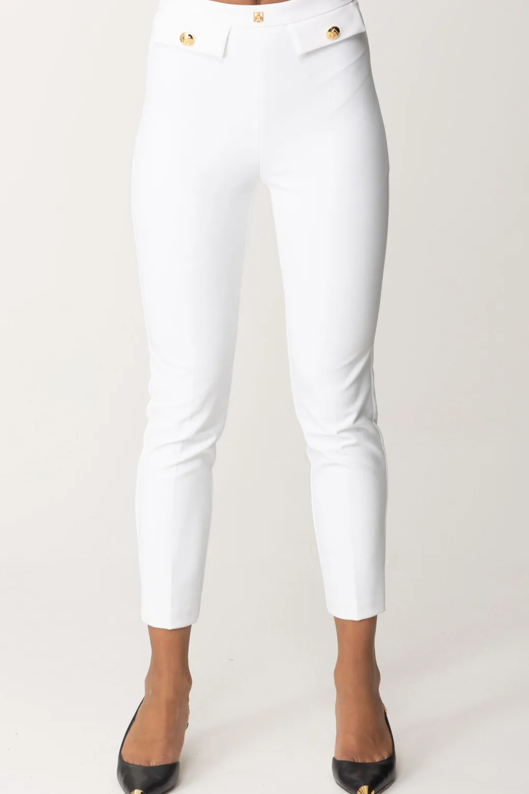 Donna Elisabetta Franchi Pantaloni Dritti con Fascione con Logo