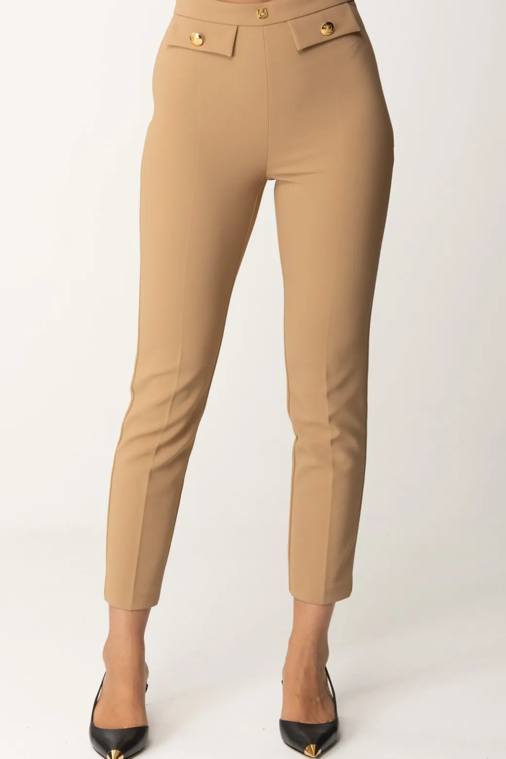Donna Elisabetta Franchi Pantaloni Dritti con Fascione con Logo