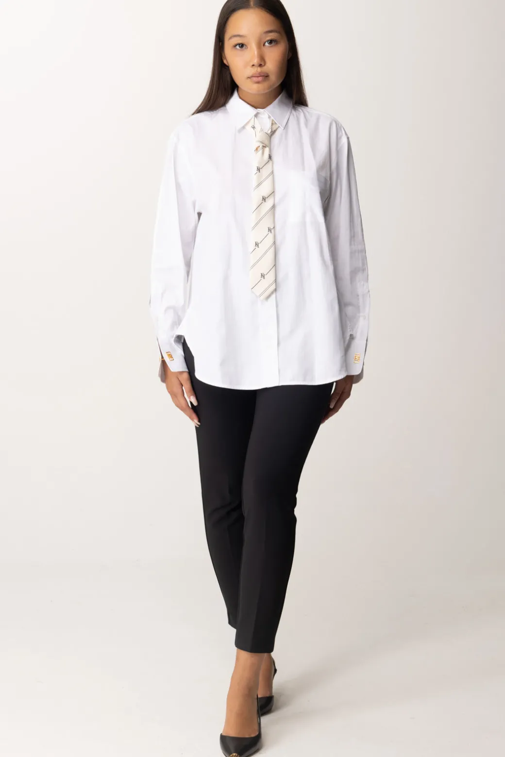 Donna Elisabetta Franchi Pantaloni Dritti con Fascione con Logo