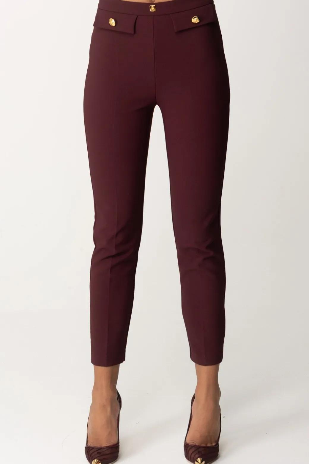 Donna Elisabetta Franchi Pantaloni Dritti con Fascione con Logo