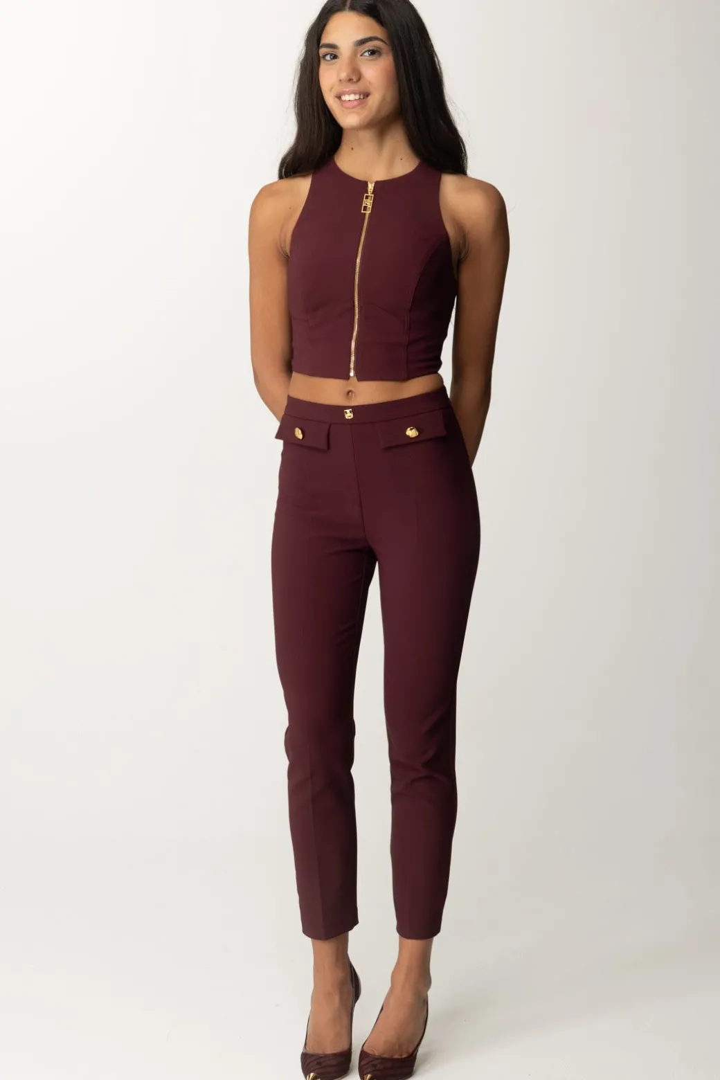 Donna Elisabetta Franchi Pantaloni Dritti con Fascione con Logo