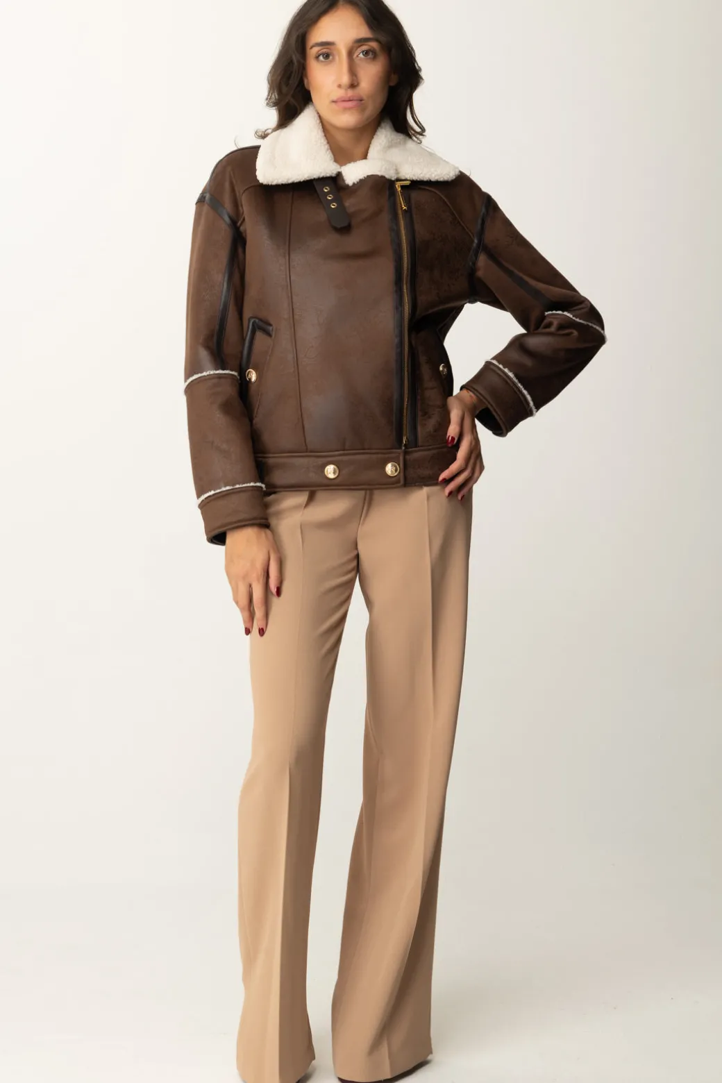 Donna Elisabetta Franchi Pantaloni Dritti con Pinces e Logo