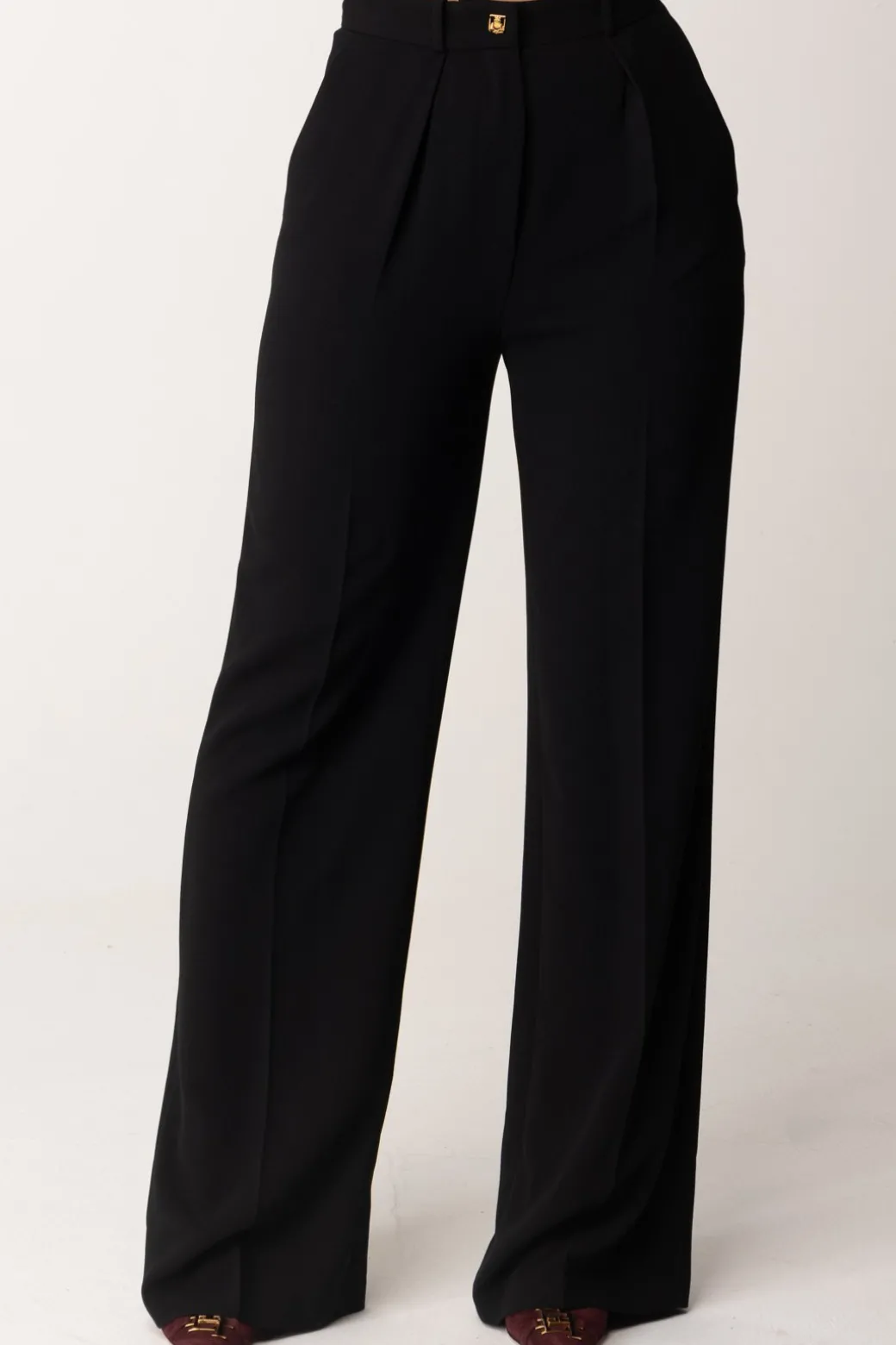 Donna Elisabetta Franchi Pantaloni Dritti con Pinces e Logo