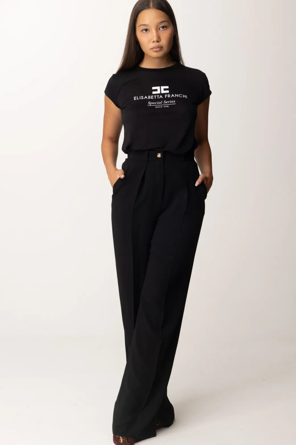 Donna Elisabetta Franchi Pantaloni Dritti con Pinces e Logo