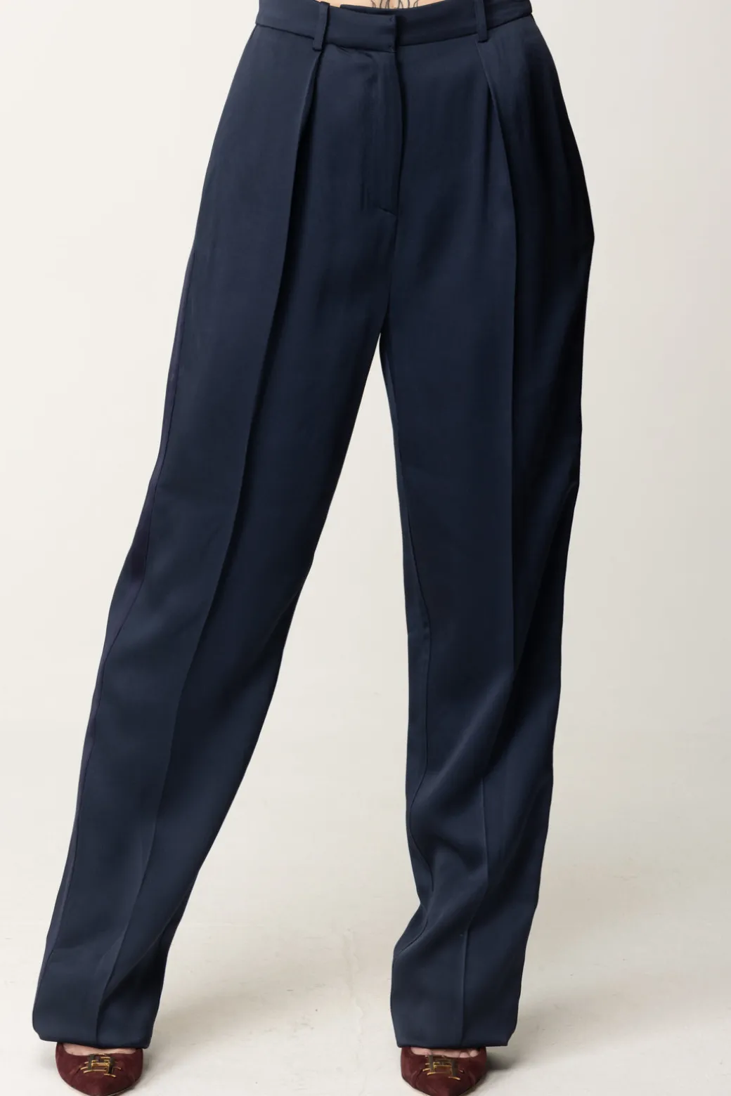 Donna Elisabetta Franchi Pantaloni Dritti In Satin con Pinces