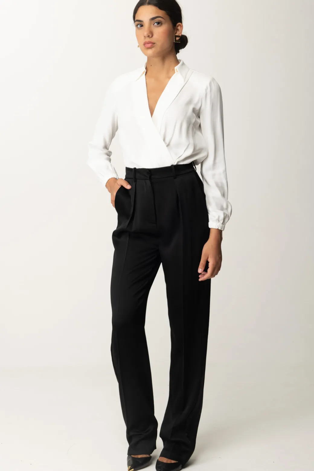 Donna Elisabetta Franchi Pantaloni Dritti In Satin con Pinces