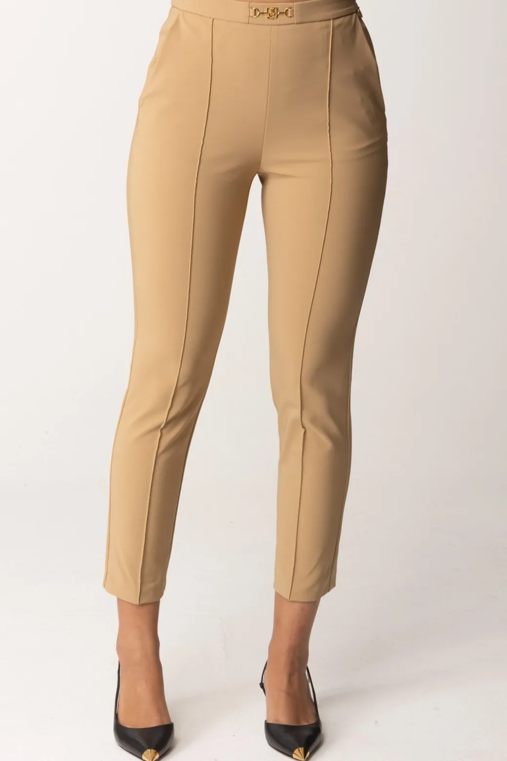 Donna Elisabetta Franchi Pantaloni Dritti In Tessuto Tecnico