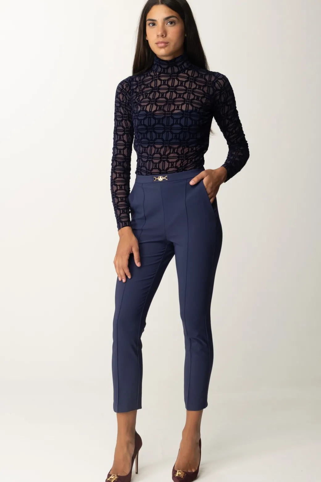 Donna Elisabetta Franchi Pantaloni Dritti In Tessuto Tecnico