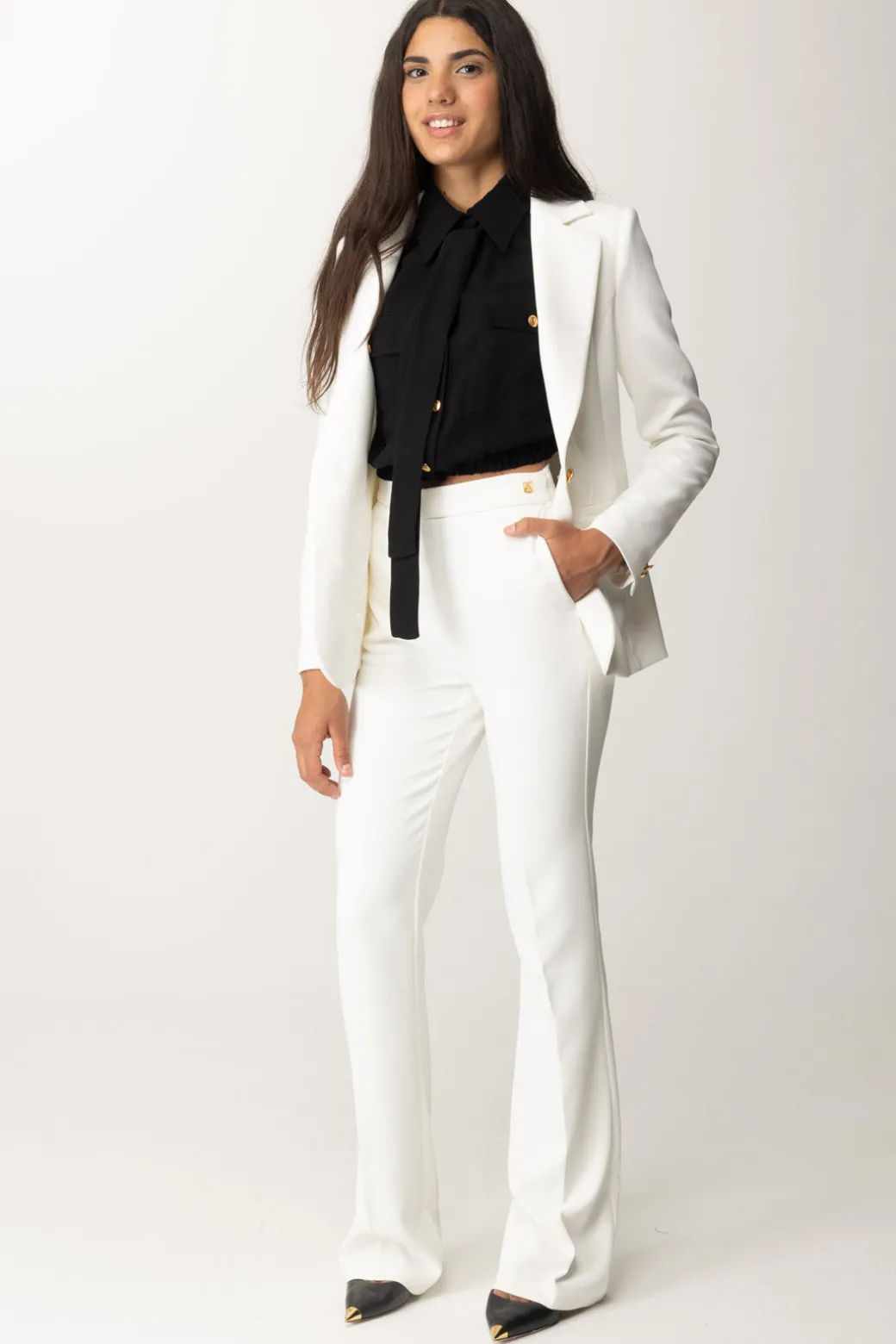 Donna Elisabetta Franchi Pantaloni Flared con Logo In Vita
