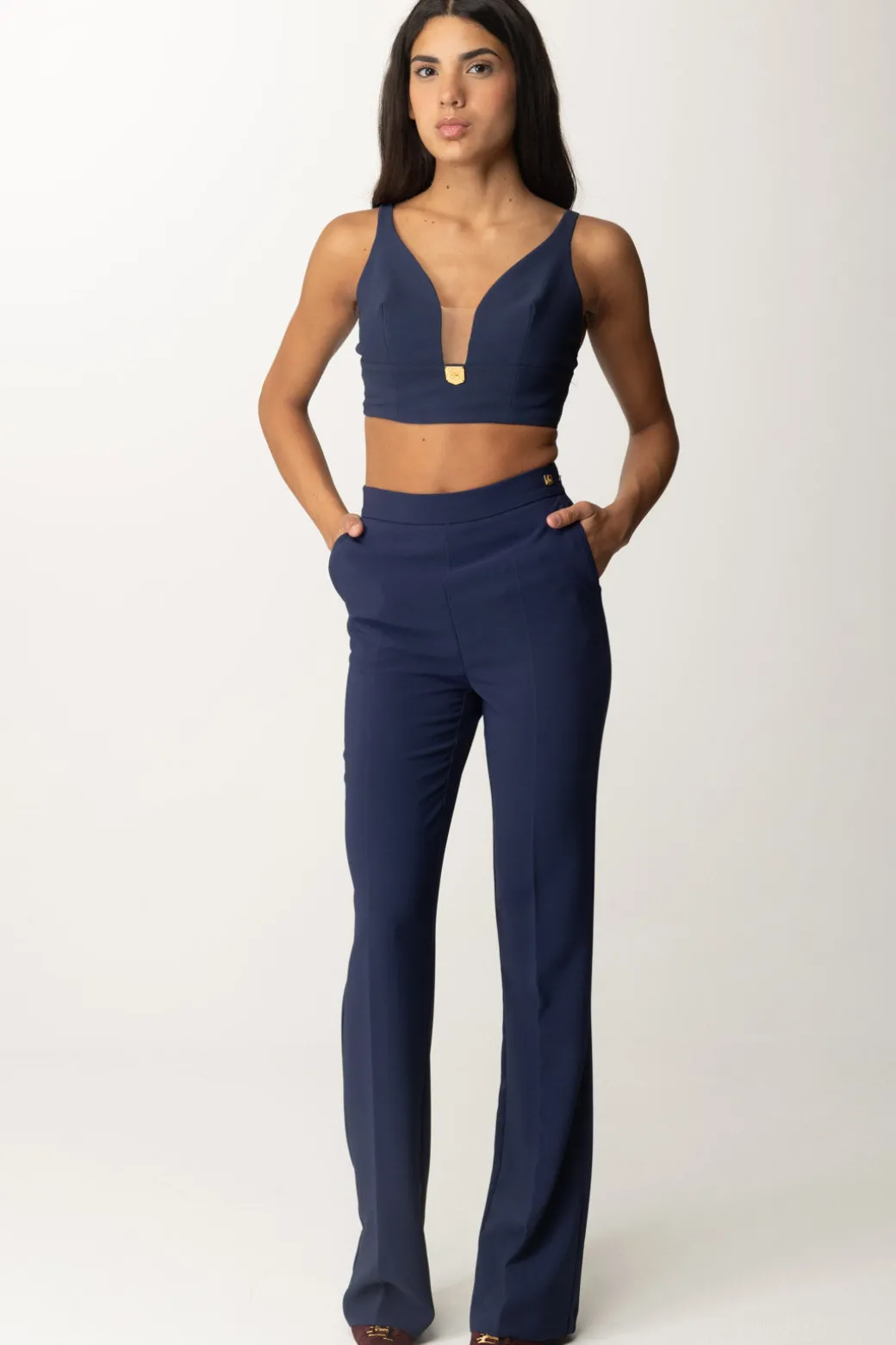 Donna Elisabetta Franchi Pantaloni Flared con Logo In Vita