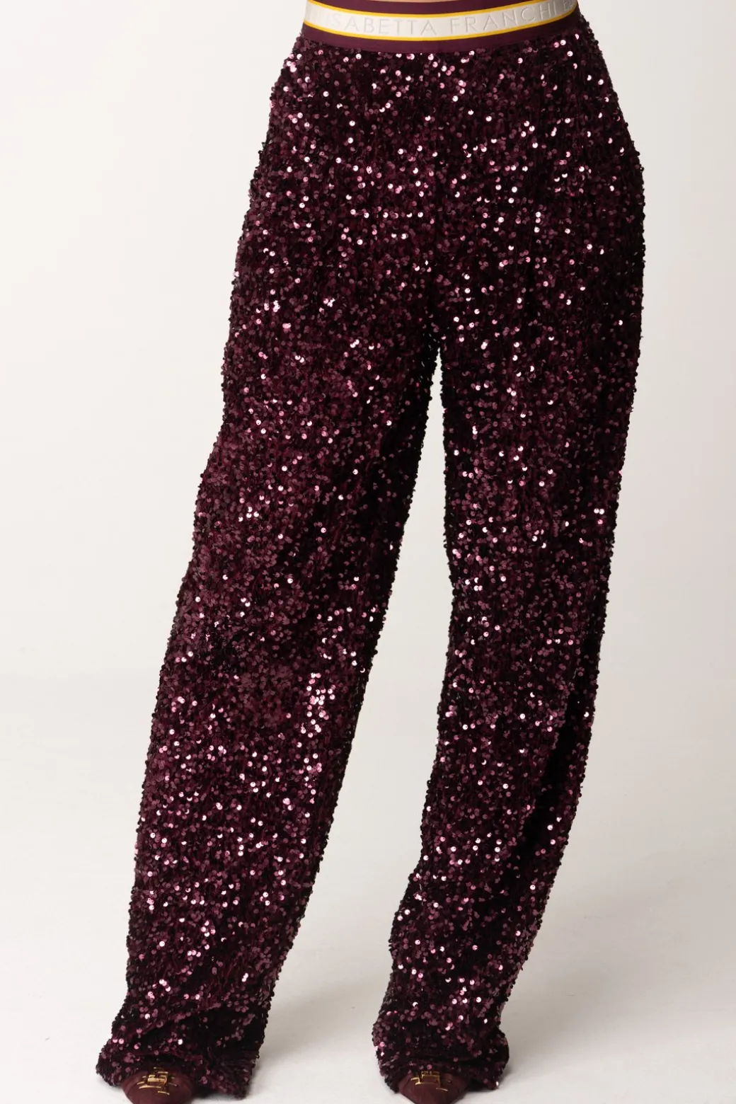 Donna Elisabetta Franchi Pantaloni In Ciniglia Full Paillettes