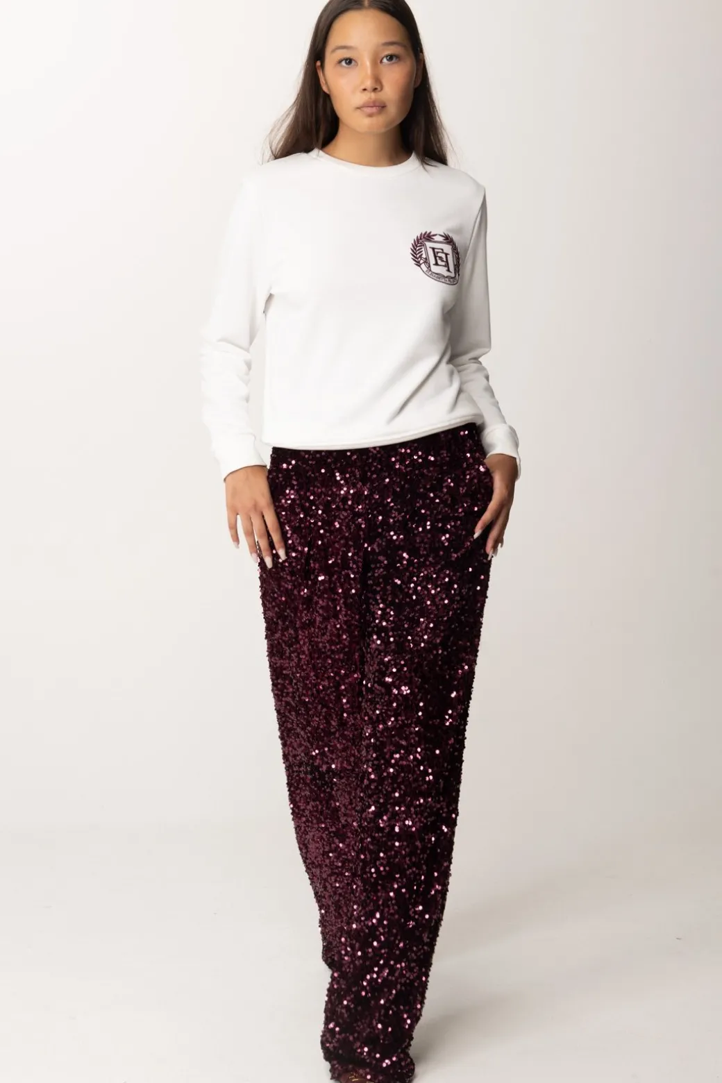 Donna Elisabetta Franchi Pantaloni In Ciniglia Full Paillettes