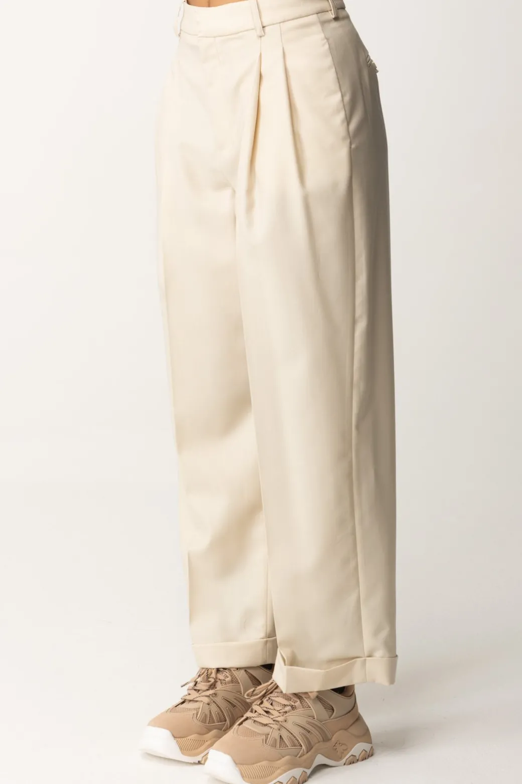 Donna Elisabetta Franchi Pantaloni In Fresco Lana con Pinces e Risvolti
