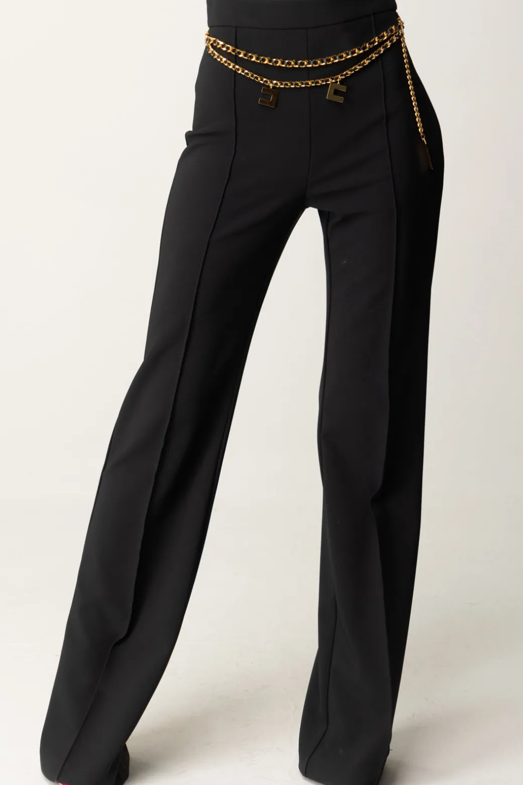 Donna Elisabetta Franchi Pantaloni Palazzo con Catena e Charms