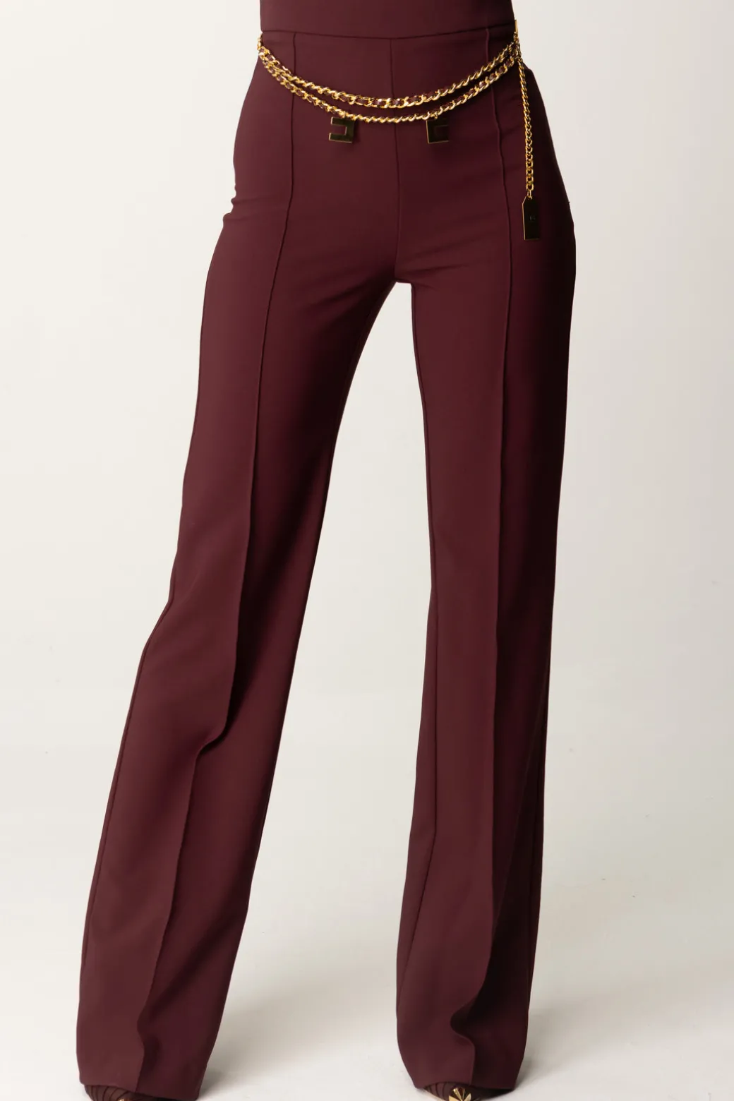 Donna Elisabetta Franchi Pantaloni Palazzo con Catena e Charms