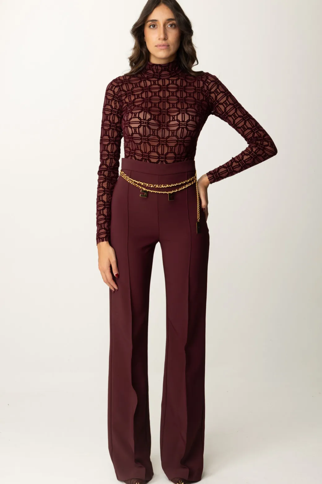 Donna Elisabetta Franchi Pantaloni Palazzo con Catena e Charms