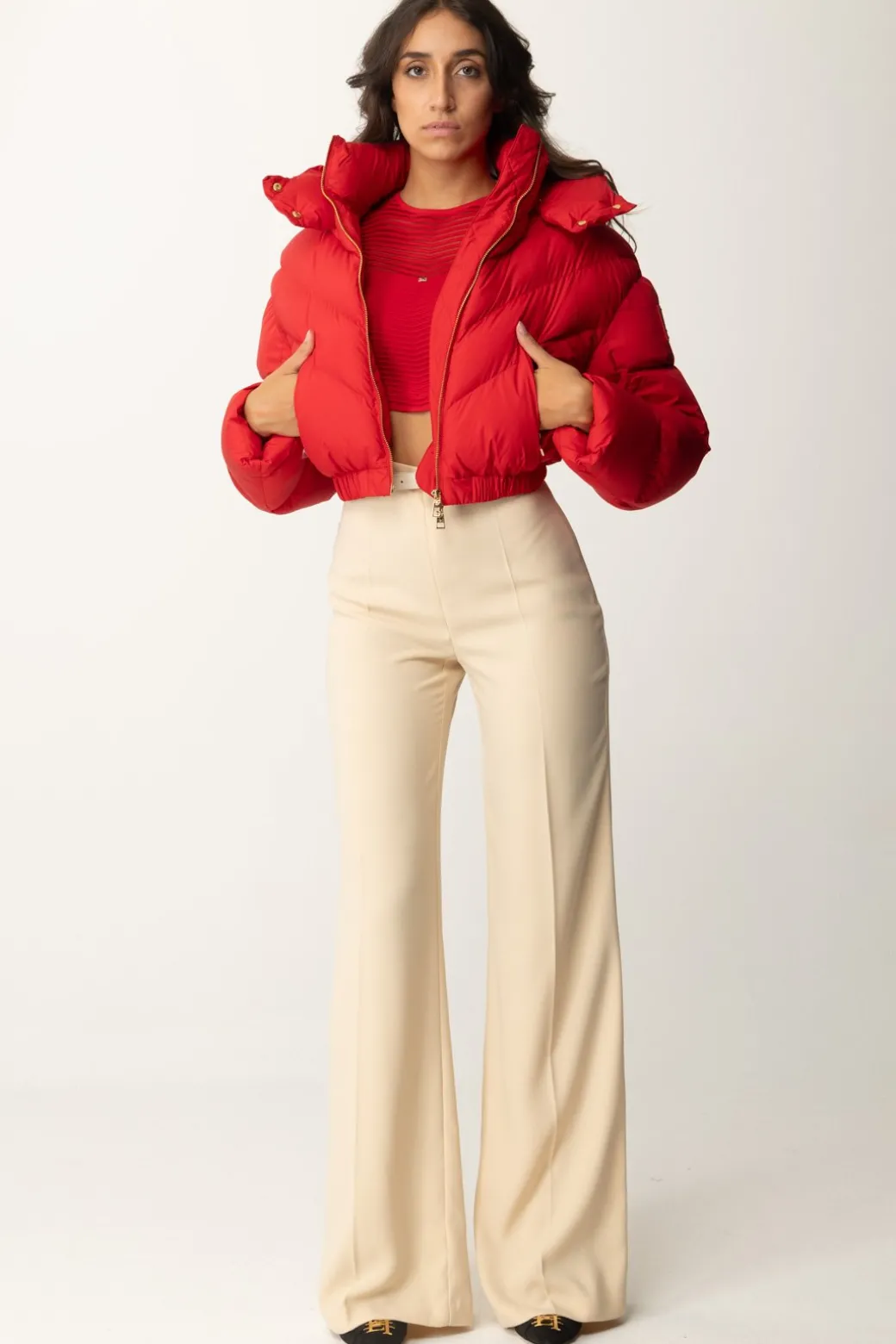 Donna Elisabetta Franchi Pantaloni Palazzo In Raso con Cintura