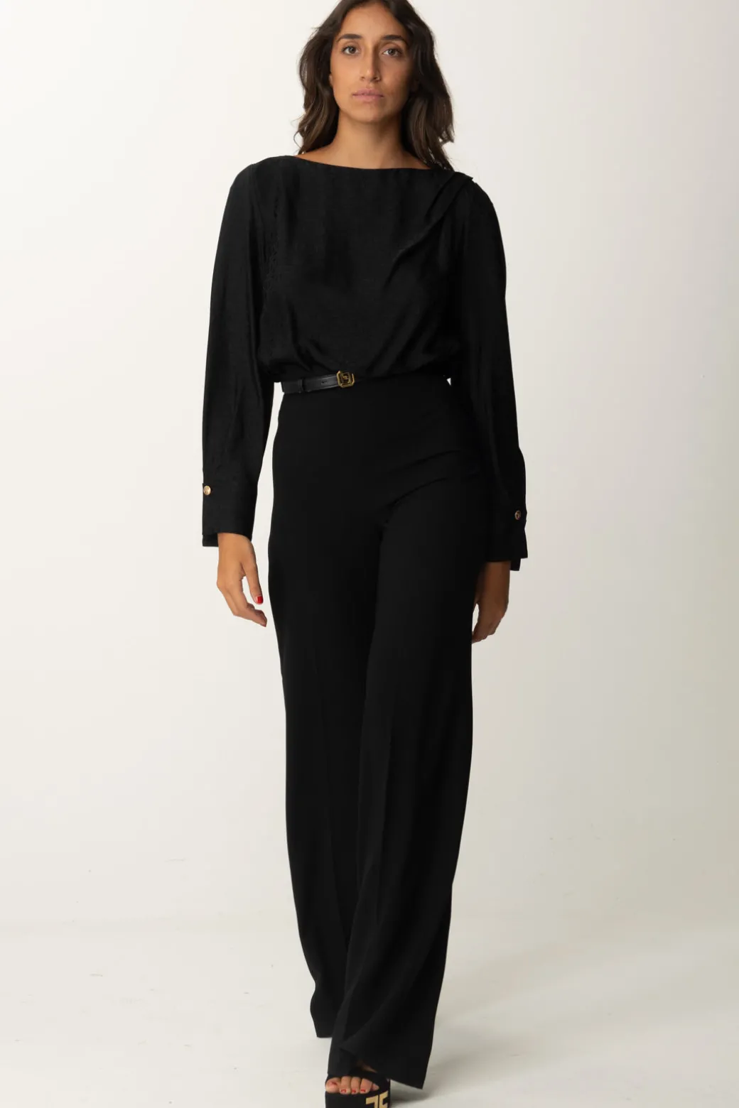 Donna Elisabetta Franchi Pantaloni Palazzo In Raso con Cintura