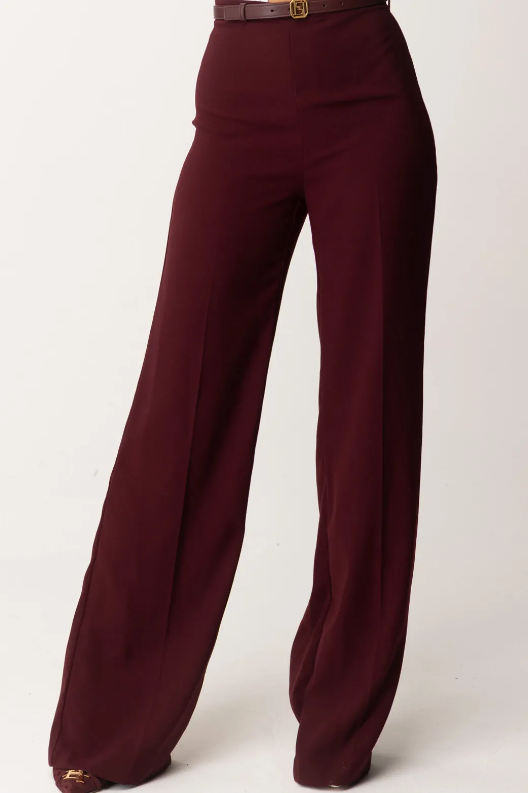 Donna Elisabetta Franchi Pantaloni Palazzo In Raso con Cintura