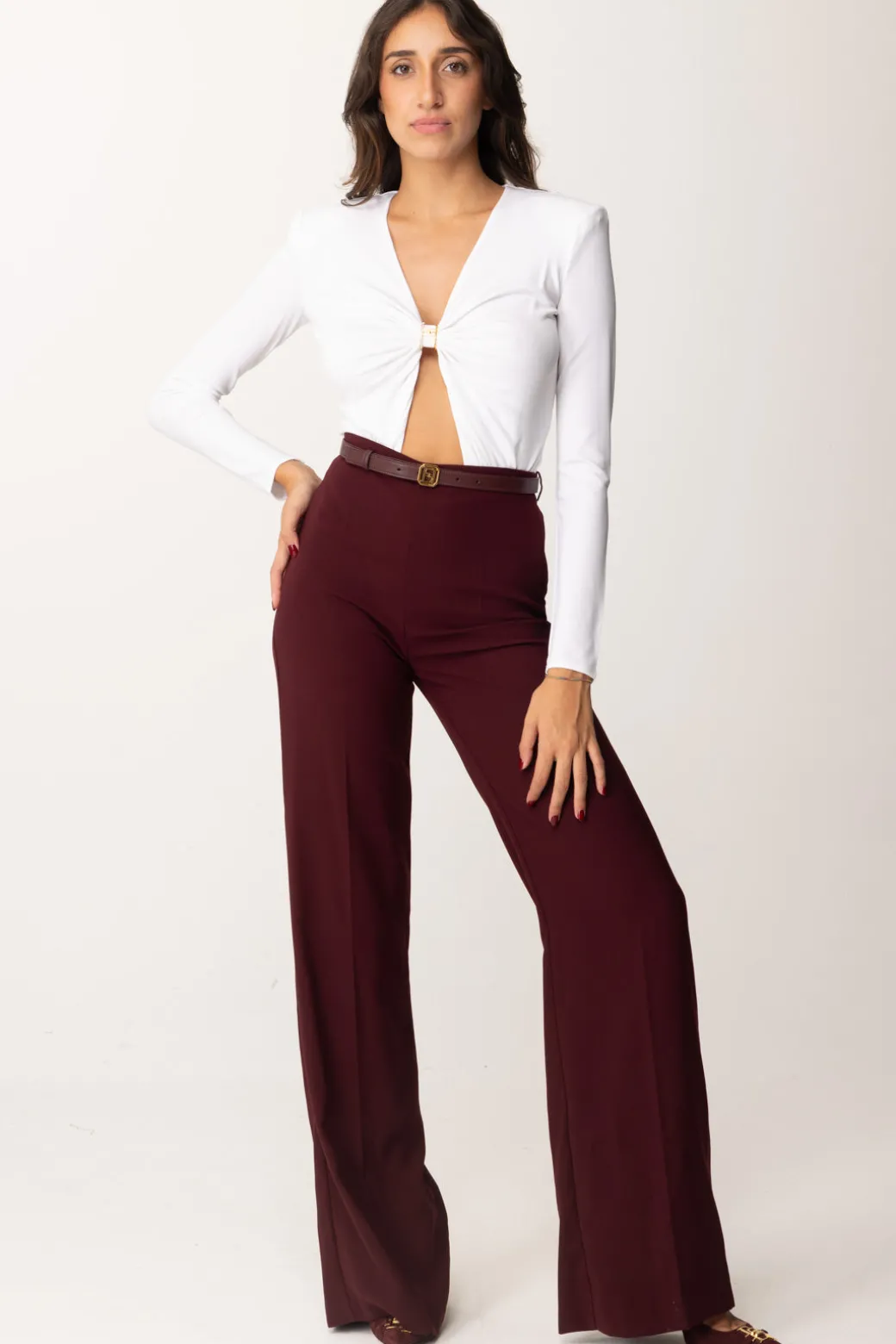 Donna Elisabetta Franchi Pantaloni Palazzo In Raso con Cintura