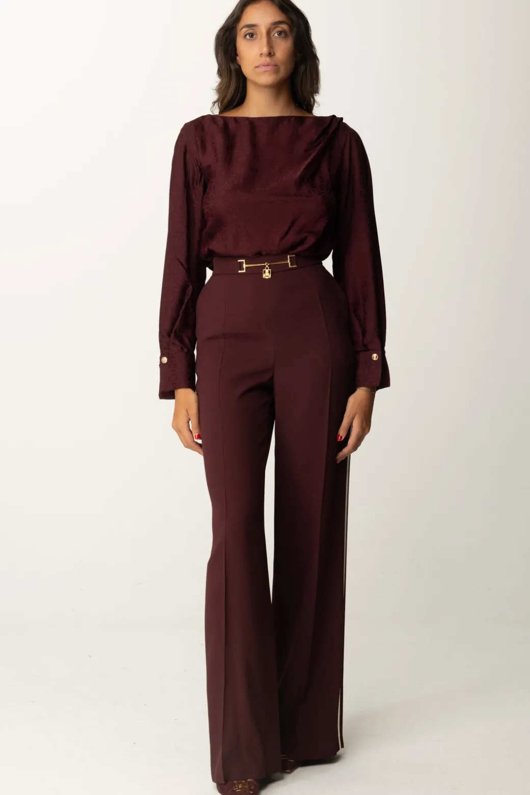 Donna Elisabetta Franchi Pantaloni Palazzo In Satin con Morsetto