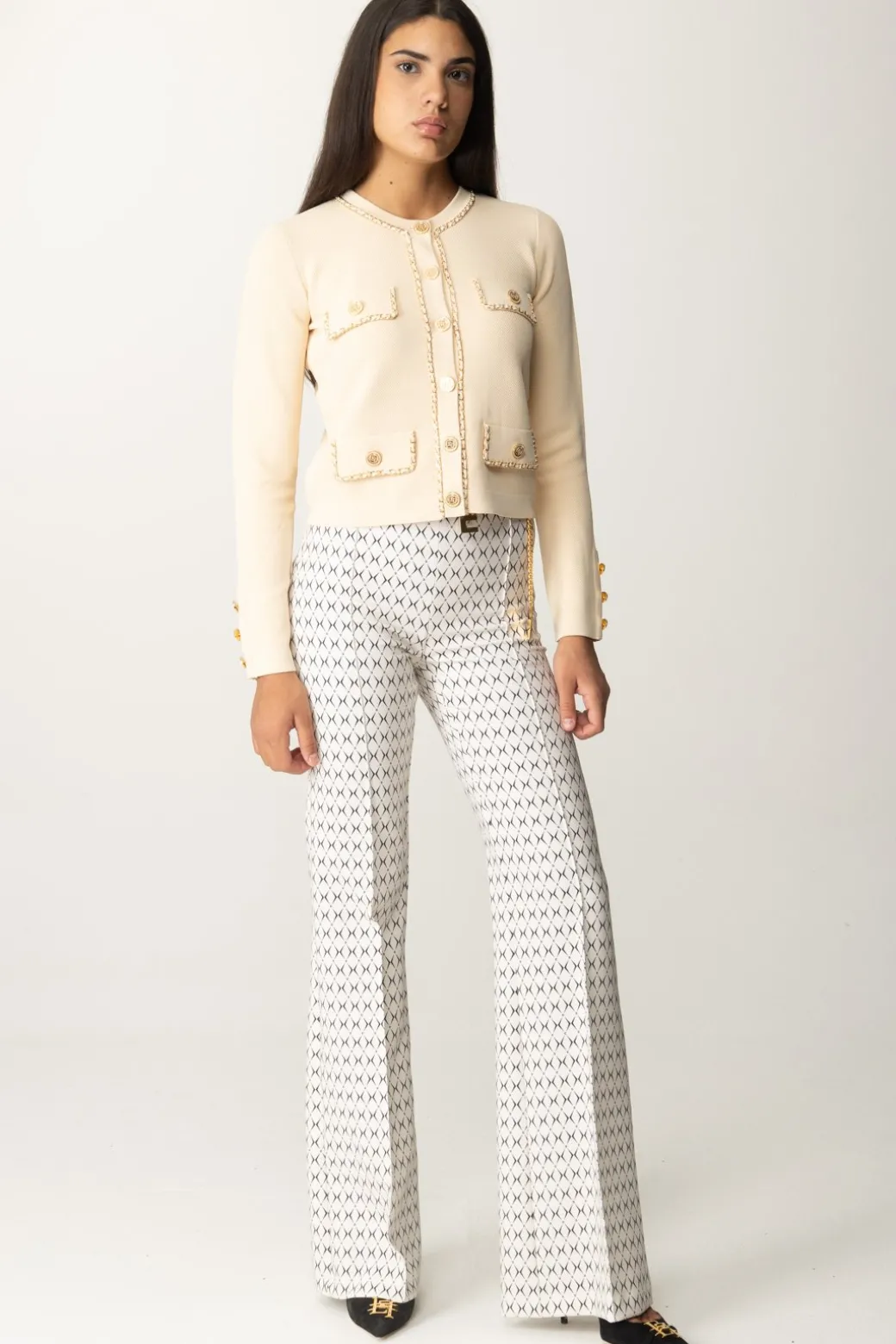Donna Elisabetta Franchi Pantaloni Stampa Rombo con Catena