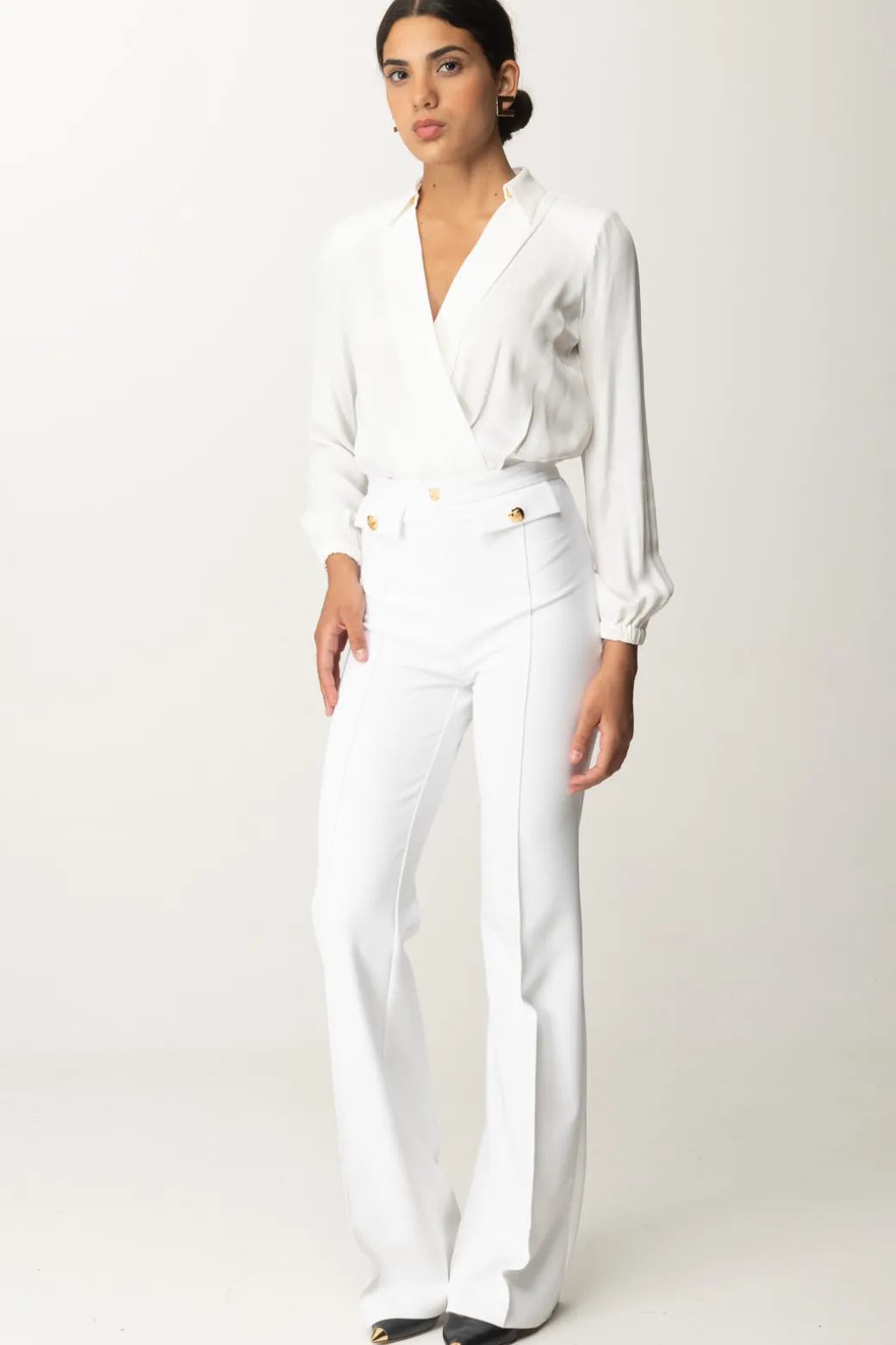 Donna Elisabetta Franchi Pantaloni Stretch con Logo In Vita