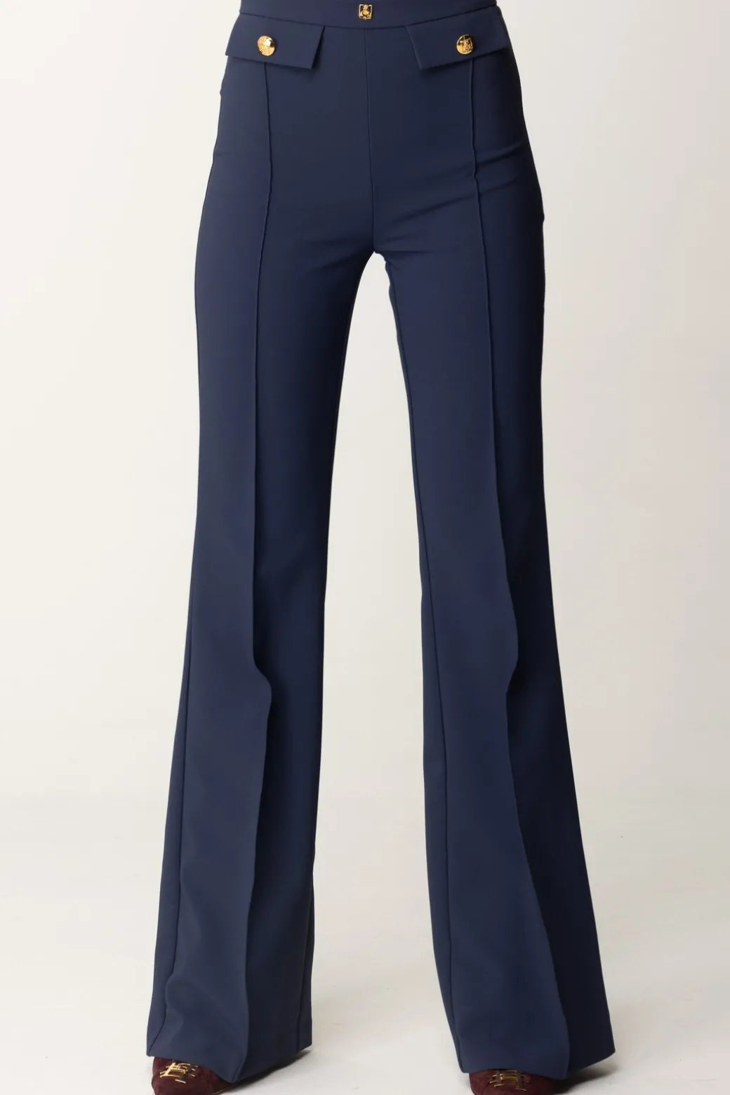 Donna Elisabetta Franchi Pantaloni Stretch con Logo In Vita