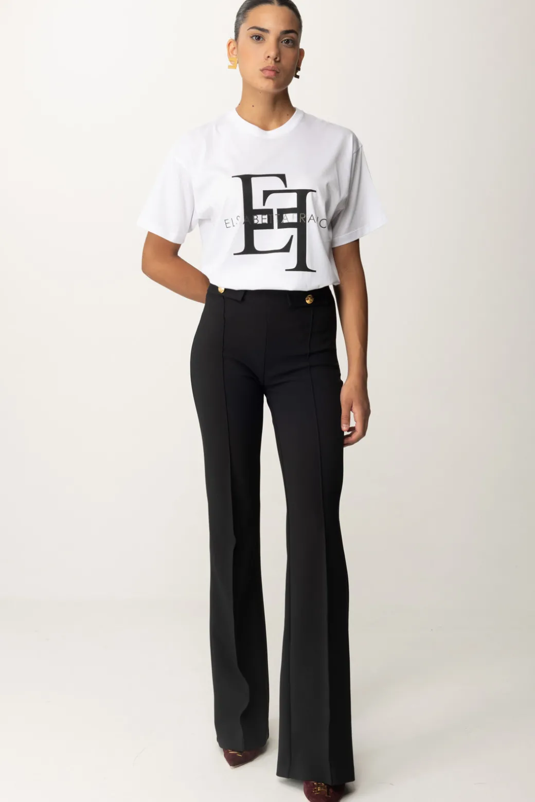 Donna Elisabetta Franchi Pantaloni Stretch con Logo In Vita