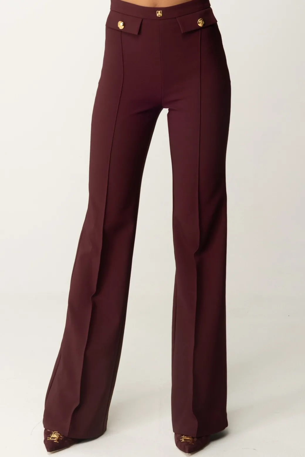 Donna Elisabetta Franchi Pantaloni Stretch con Logo In Vita