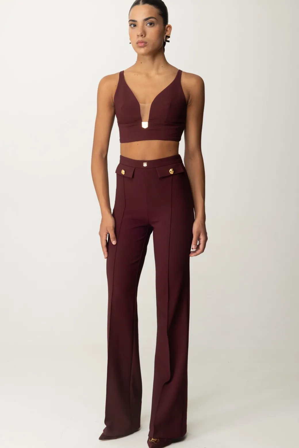 Donna Elisabetta Franchi Pantaloni Stretch con Logo In Vita