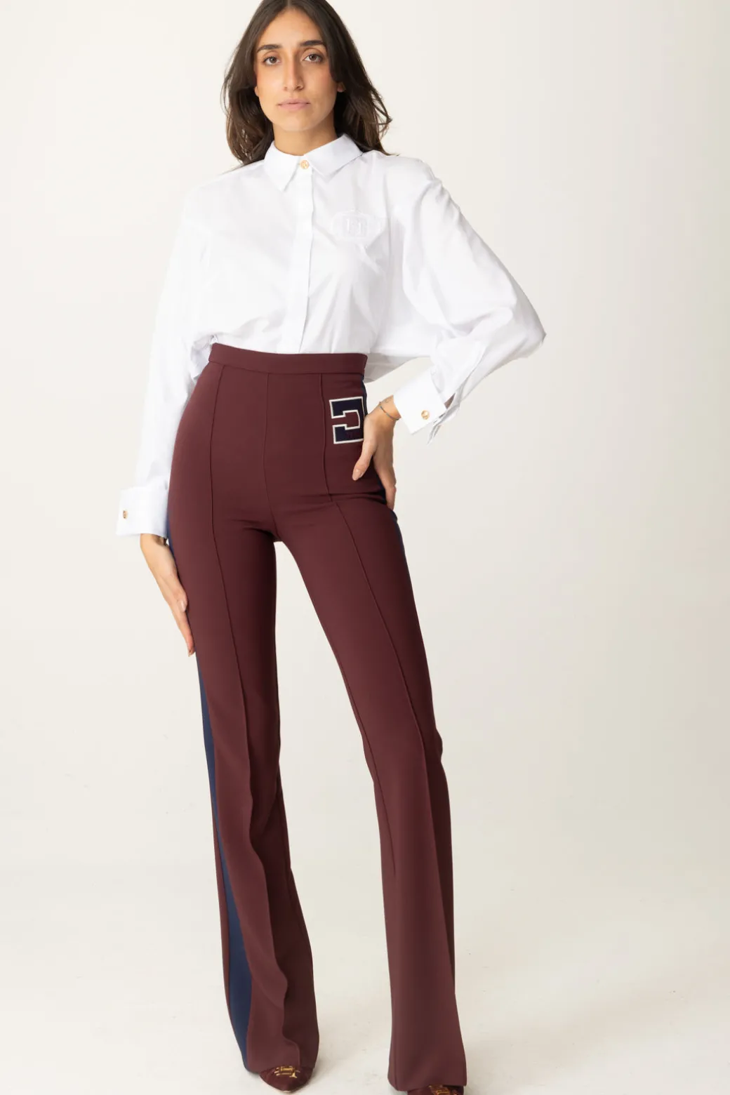 Donna Elisabetta Franchi Pantaloni Svasati con Bande a Contrasto