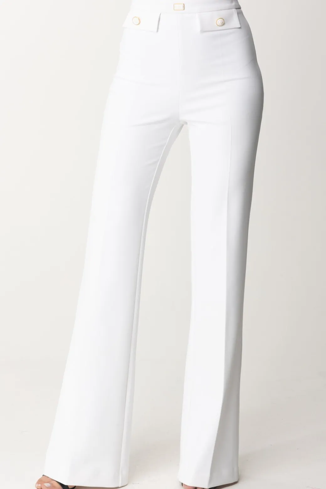 Donna Elisabetta Franchi Pantaloni Svasati con Patte Logate In Vita
