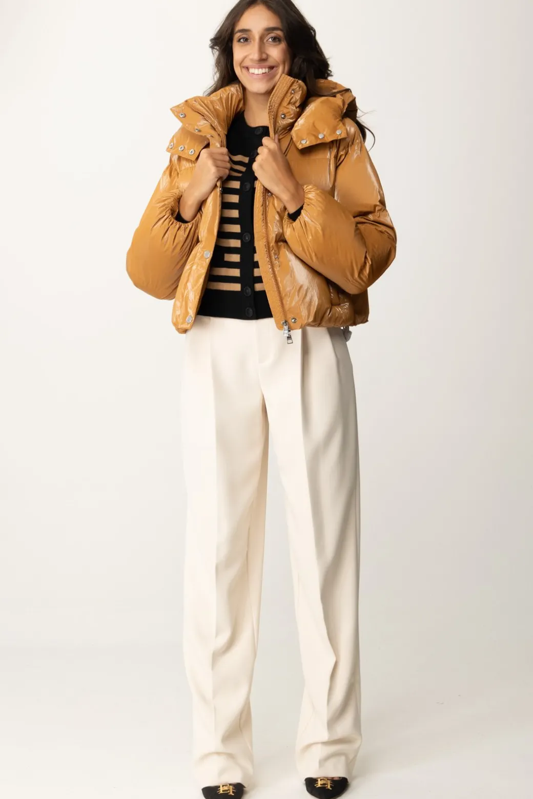 Donna Elisabetta Franchi Piumino Crop In Nylon Effetto Metallizzato